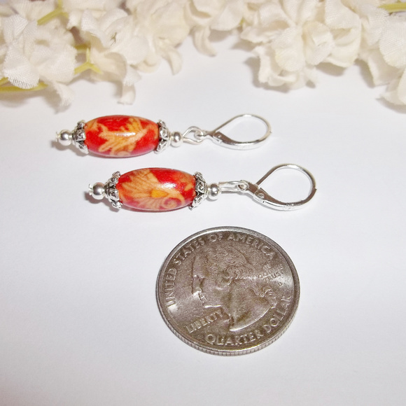 Earrings Wooden Red & Tan Bohemian Boho Set 4611 - Picture 3 of 6